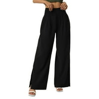 Vivianyo HD ljetne hlače za žene Ženska modna casual puna boja Split Visoki struk labav rušenje Duge