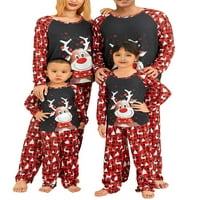 Porodica podudaranje božićne pidžame set Xmas Tree Elk Print dugih rukava kaistirane hlače za odmor