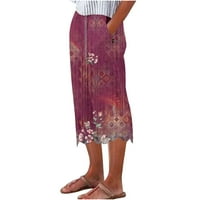 Ženske širine pantalone za noge Ležerne prilike elastične ispisane hlače Ravne hlače