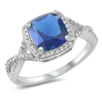 Vaša boja plava simulirana safir beskonačno halo prsten. Sterling Silver Band CZ Ženski veličine 10