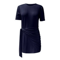 Clearsance Ljetne haljine za žene kratki rukav Mini casual barur za vrata od kasne obrele plave XL