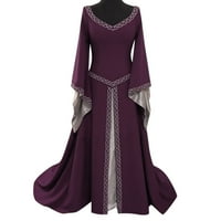 Huaai ženske dugih rukava od pune boje V-izrez V-izrez Vintage večernja haljina za zabavu Ležerne haljine