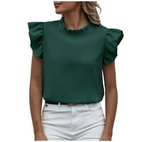 Kakina S T majice za žene čišćenje ljeto ruffle ruff ruff sitni bluze slim fit basic bluze zeleno, l