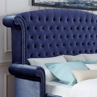 Cal King size krevet Glam plavi podstavljeni baršunast poput tkanine krevet obrisi kristalni akrilni
