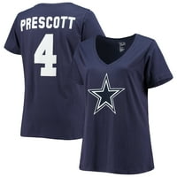 Ženska fanatika marke Dak Prescott Navy Dallas Cowboys plus veličina Naziv i majica V-izrez