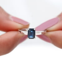 Laboratorija je stvorio plavi safirni Prsten za pasijans za žene smaragdni rez, 14k bijelo zlato, SAD