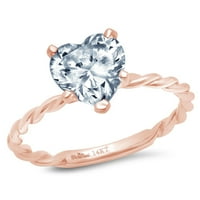 2. CT sjajan srčani rez prirodno nebo plavi topaz 14K ružičasto zlato pasijans prsten sz 9.25