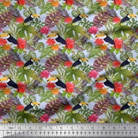 Tropički listovi za baršunaste tkanine Soimoi, cvjetni i toucan ptica za štampanje tkanine sa dvorištem
