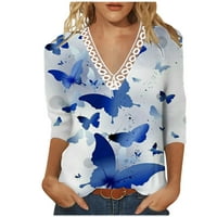 Jsaierl Womens rukav vrhovi ljeto Loose Fit V izrez T majice Grafički praznici Klasični bluze Tri četvrtine