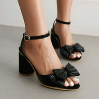 Sandale žene Žene cipele izdužene čvrste boje visoke pete Bowknot cipele PU crno 38