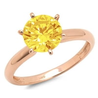 1. CT sjajan okrugli rez sintetički žuti moissine 14k Rose Gold Solitaire prsten sz 7.75