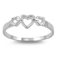 Sterling srebrna triplet srca prstena veličine 5