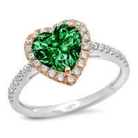 2.27ct Srce zeleni simulirani smaragd 14k bijeli godišnjica bijelog ruža Gold Angagment Halo prsten