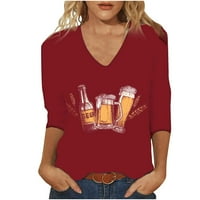 Jyeity Women Tops Clearence ispod 10 dolara, rukav V-izrez Čvrsta boja Ležerne prilike za pivo Crveni