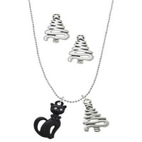 Delight nakit visoki sjedeći mat crna mačka srebrni ton zig zag božićno stablo šarm ogrlica i trud minđuše
