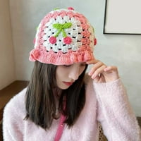 Manwang Winter Bucket Hat Stylish Cherry Crochet kašika za žene Ručno rađene pletene panie za proljeće