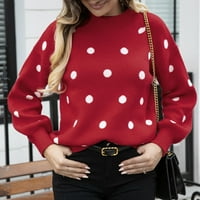 Ženska džemper sa dugim rukavima s dugim rukavima retro polka tačka ispis pulover pletena džemper