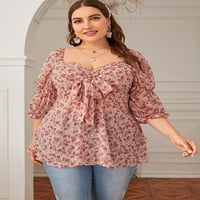 Anbech ženski cvjetni print šifon dugih rukava košulje za bluze žene V izrez plus veličine vrhova