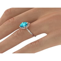 14k Rose Gold 1. CTW Blue Topaz Prsten sa dijamantima cvijet odlazi halo