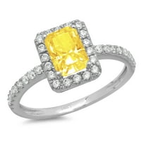 1. CT Sjajni smaragdni rez prozirni dijamant 18k bijeli zlatni halo pasijans sa accentima prsten sz