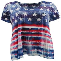 Plus size žene kratki rukav Amerika Američka zastava Knit bluza TEE majica Top plava crvena