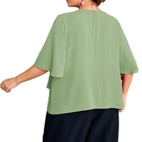 Ženska vapnena zelena ravnica V izrez casual bluze za lakat plus veličine