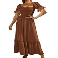 Rejlun ženske maxi haljine četvrtasti vrat duga haljina kratki rukav ljetni plažni poklopac labava casual
