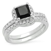 Zbirka dazzlingock 2. Carat 10K Princess & okrugli crno-bijeli dijamantni prsten, bijelo zlato, veličine