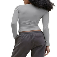 Biekopu ženski okrugli vrat modni dugi rukav 3D rukama ispis Slim Fit T-majica Srednja odjeća