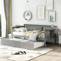 JS Twin Drveni dnevni krevet sa kaučem na razvlačenje za spavaću sobu za spavaću sobu, siva