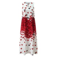 Ljetne haljine za žene bez rukava cvjetni print V-izrez Maxi haljina ljetne zabave Cami haljina s džepovima