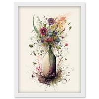 Spring Wildflower cvjetni buket u umjetničkoj djela boce vina uokvirena zidna umjetnost Print A4