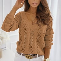 Cuhas Cardigan džemperi za žene jesen i zimska solidna boja šuplji V-izrez Dugi rukav džemper ženski