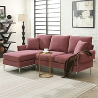 Moderan kauč sa kaučem u obliku kenile l sa reverzibilnim ležaljkama ružičastom