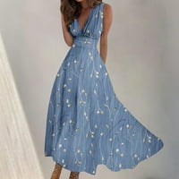 Ljetne maxi haljine za žene Trendy Slatki cvjetni uzorak tiskani bez rukava s rukavima s dugim suknji
