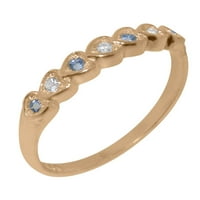 Britanci napravio je 10k ružični zlatni prsten s prirodnim dijamantima i akvamarinskim ženskim vječnim