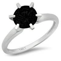 2.5ct okrugli rez crni prirodni ony 14k bijeli zlatni godišnjički zaručnički prsten veličine 6,75