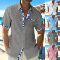 Fule Muške printom majica na plaži Kratki rukav casual gumb dolje majica labava bluza Tee