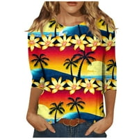 Ljetne majice na plaži za žene Tri četvrtine rukava Print Okrugli pulover iz vrata Top bluza