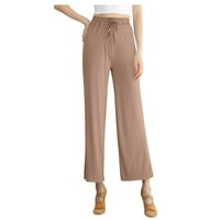 Khaki hlače za žene Ženske modne hlače široke noge visoki struk ravne drape elastične vježbe hlače plesne