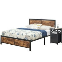 Metalni okvir za krevet na punoj veličini, krajnji stol, krajnji stol sa ormarom, drvena uzglavlje i