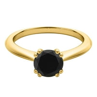 Aonejewelry 0. CT. CTW Black Diamond zaručnički prsten izrađen u čvrstom žutom zlatu od 10k