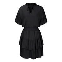 Ljetne haljine za žene Flutter rukave mini haljina V izrez visoki struk slojevi ruffle Hem Flowy kratka