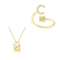 Keusn Fashion Lady Sigurnosna brava Klasična zlatna slova Ogrlice i prsten