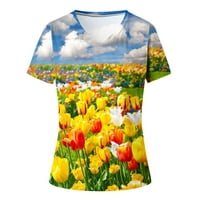 Zodggu Plus Veličina Bluze za žene Rollback kratki rukav Žene vrhovi gradijent cvjetni grafički bluza