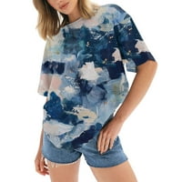 Ženske majice Ljetni vrhovi za žene Print Crewneck Majica kratkih rukava Tee Tops Blue XXL