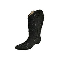Žene Rhinestone Casual Western Cowgirl Boots Block Heels Povucite cipele Party Chunky Heel Crni 8