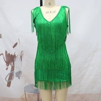 Haljine za žene Žene Kućice haljine Tassel V izrez kortne maleni karoseni mini haljina zelena l