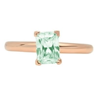 CT Sjajni smaragdni rez simulirani zeleni dijamant 14k Rose Gold Solitaire prsten SZ 3.5