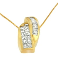 14k žuto zlato 1.33ct tdw princeza i baguet-rezan dijamant dvostruko zakrivljena privjesna ogrlica
